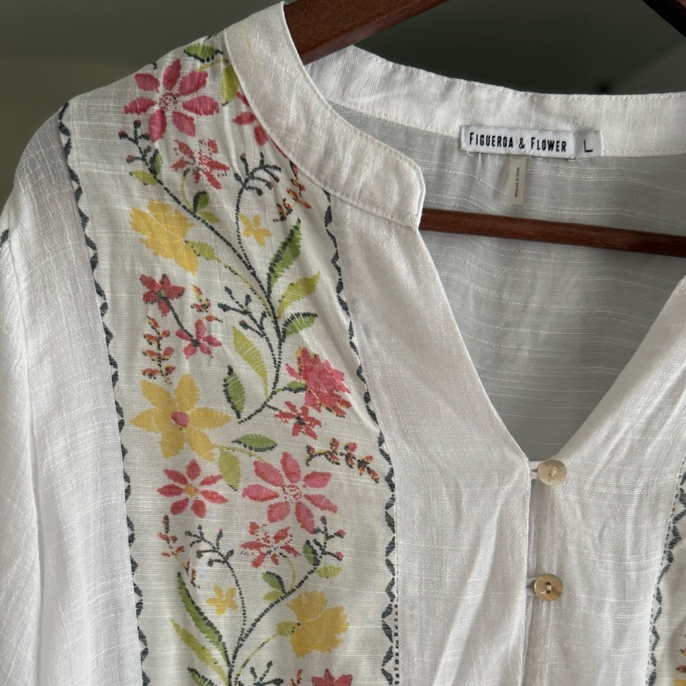 Figueroa & Flower Boho Floral Top Sz L - Picture 6 of 13